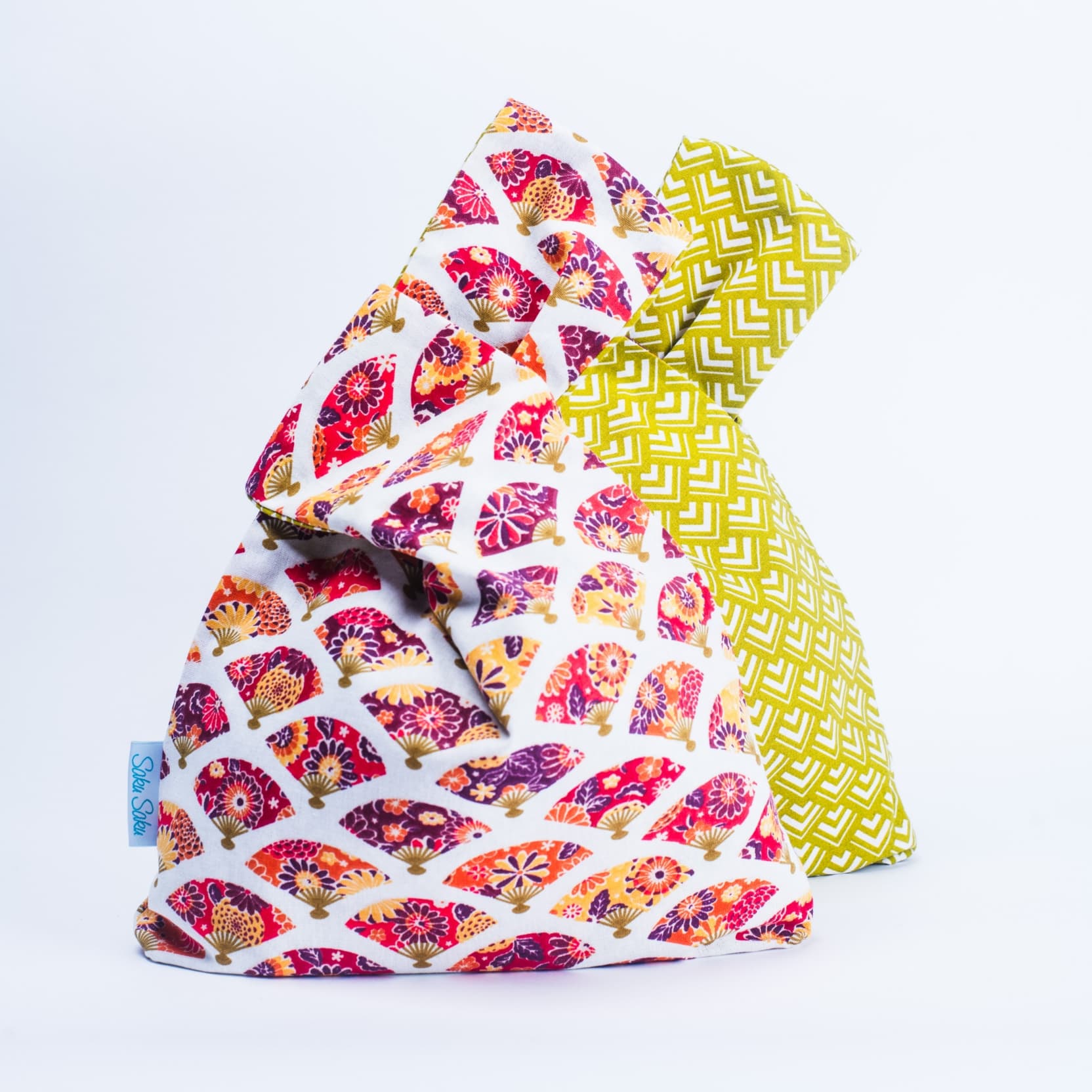 Réversible Eventails Rouges et Géométrie Vert Anis – Image 2