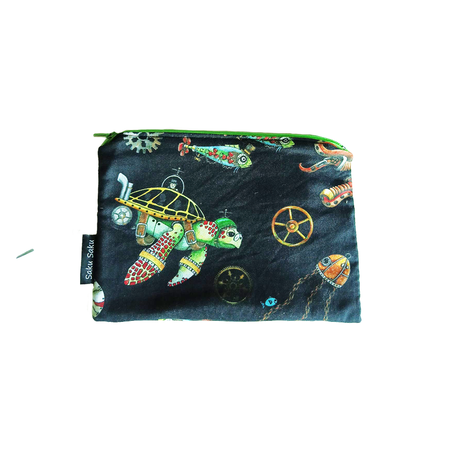 Grande Pochette Ocean Steam Noir avec fermeture à glissière verte
