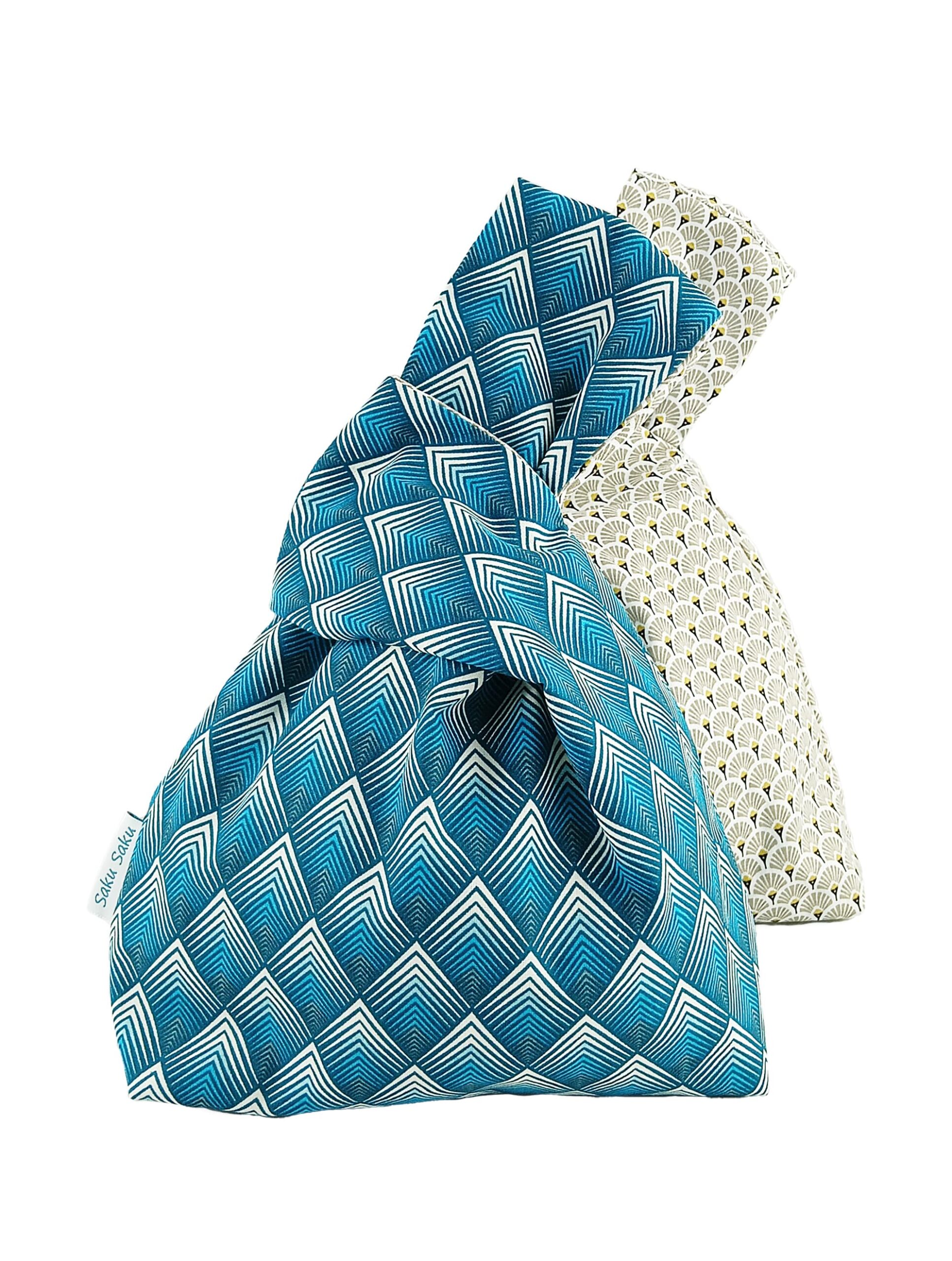 Réversible Art Déco Bleu / Palmes Grises – Image 2