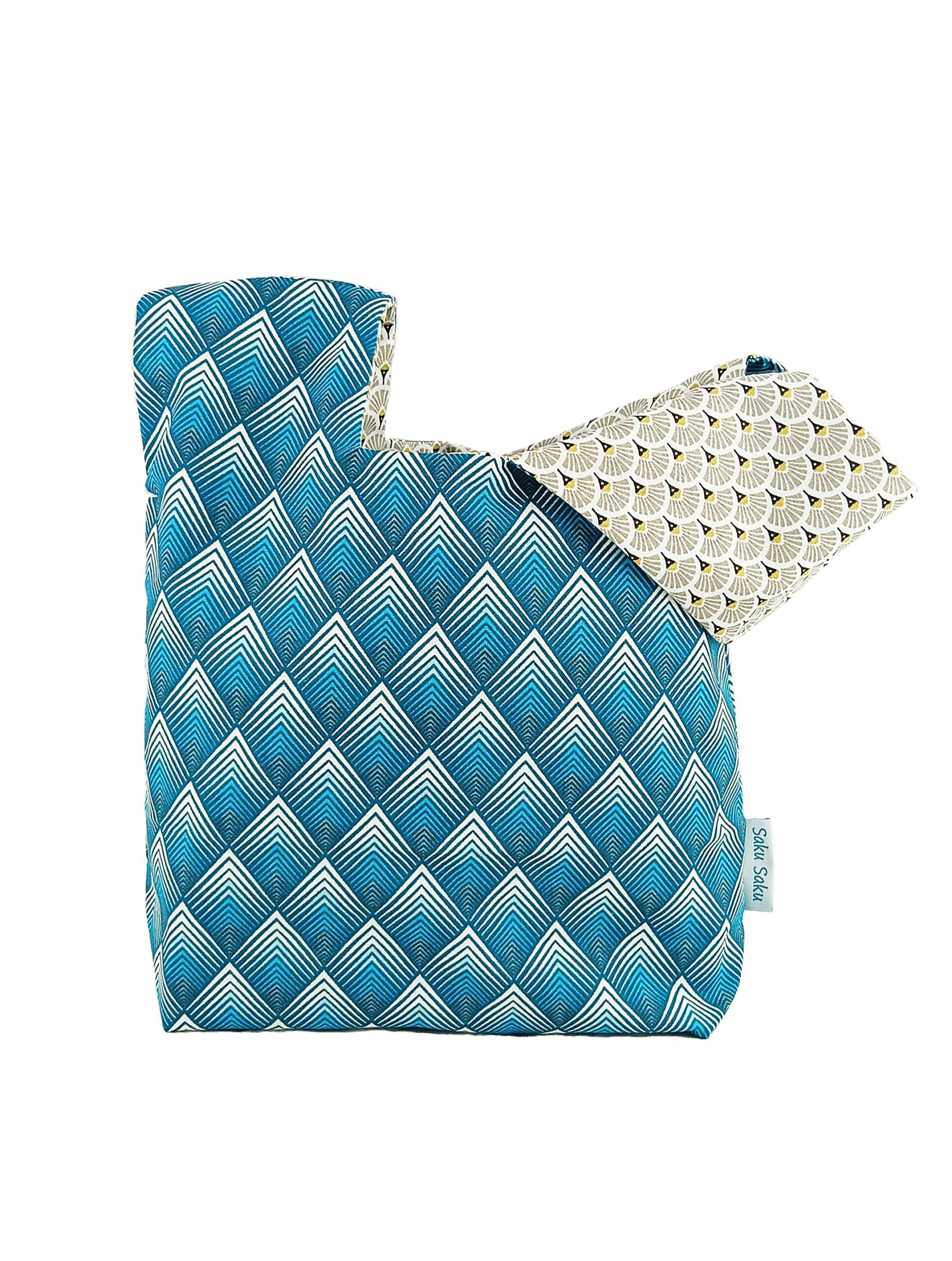 Réversible Art Déco Bleu / Palmes Grises – Image 3